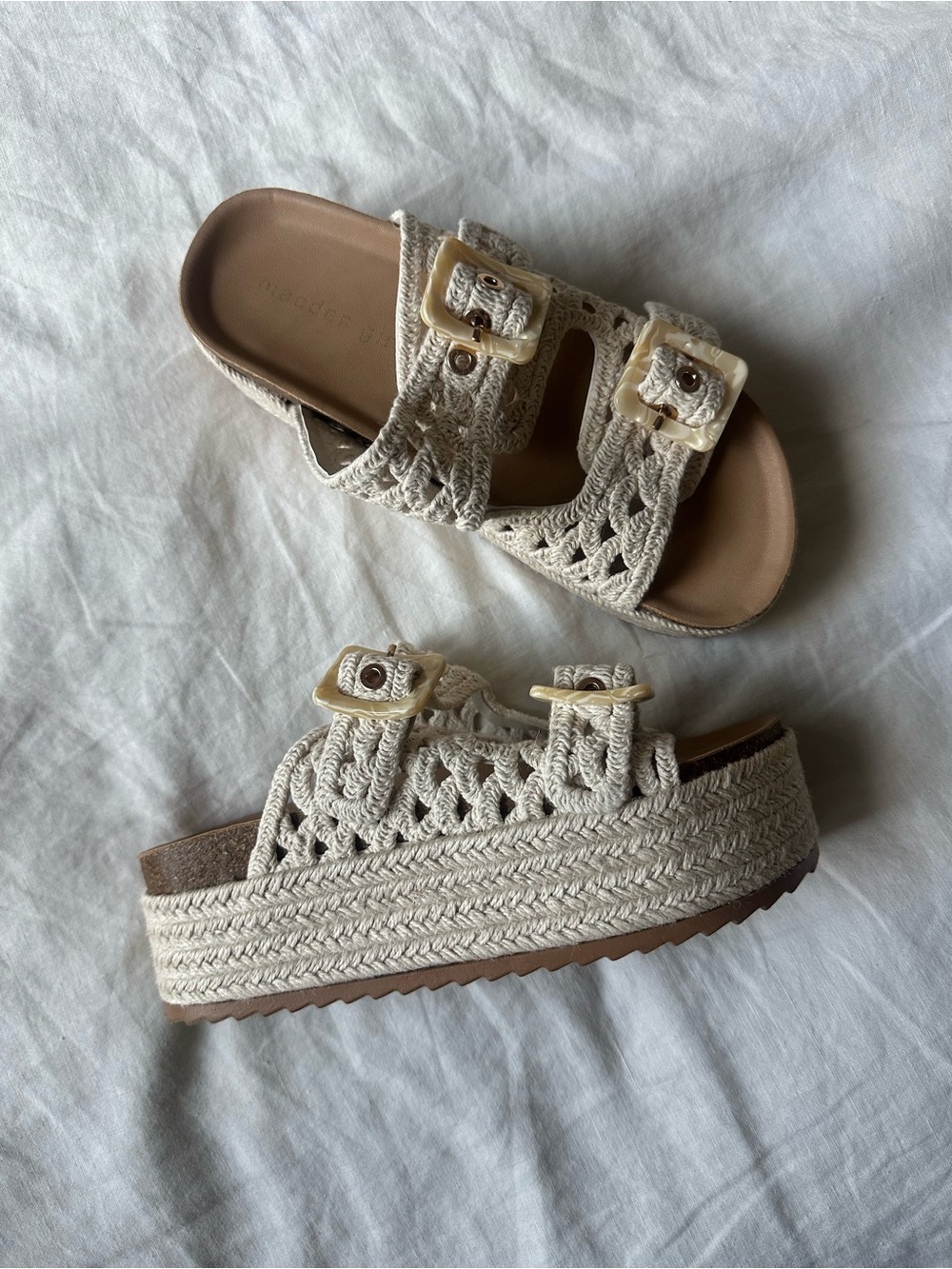 Madden Girl Cream Woven Platform Slide Sandals